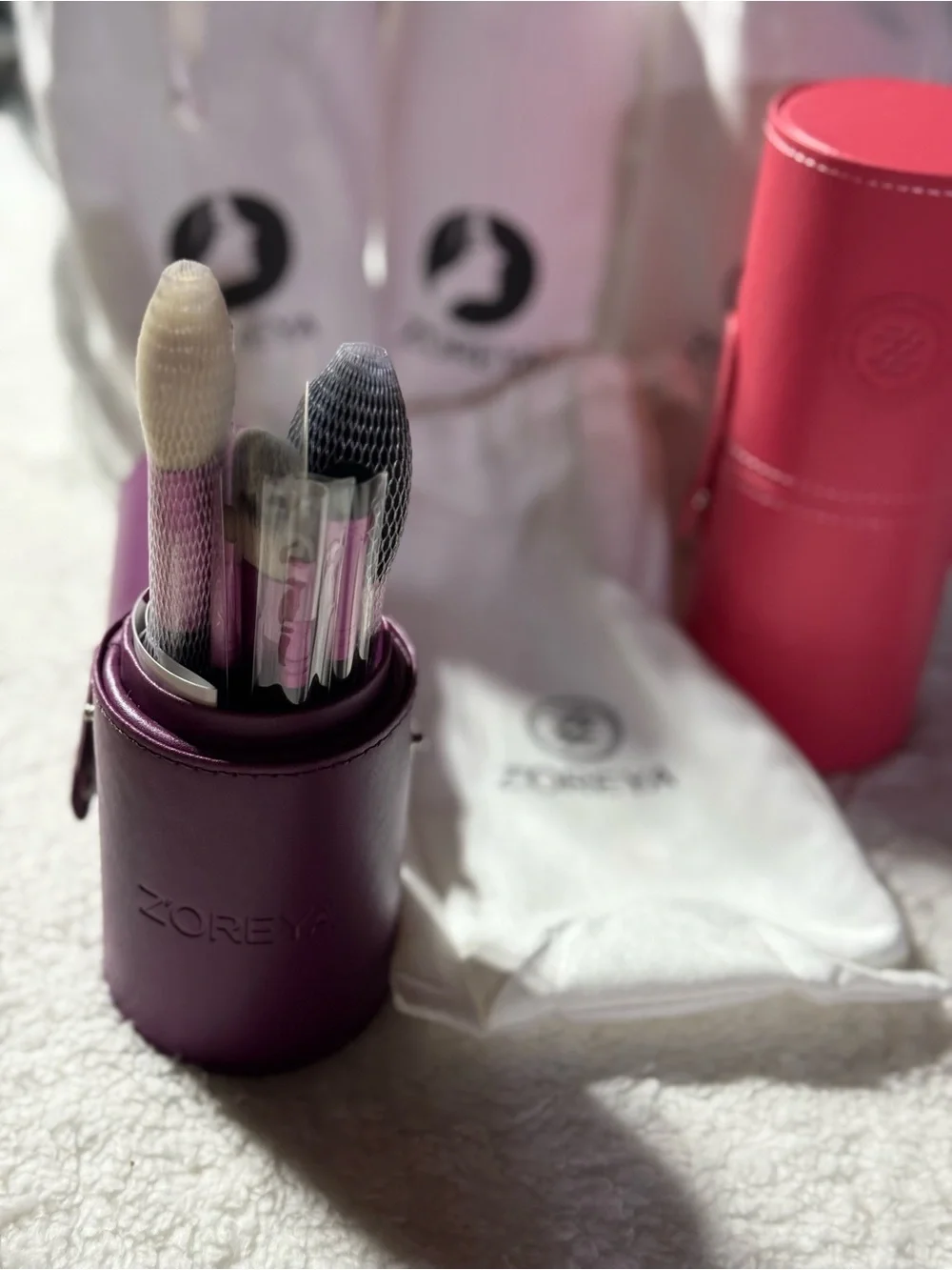 ZOREYA Purple or Pink  Makeup Brush Set with Travel Case